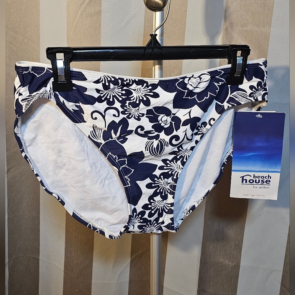 Beach House Bikini Swim Bottom Navy White Floral Macy's NWT Size 14